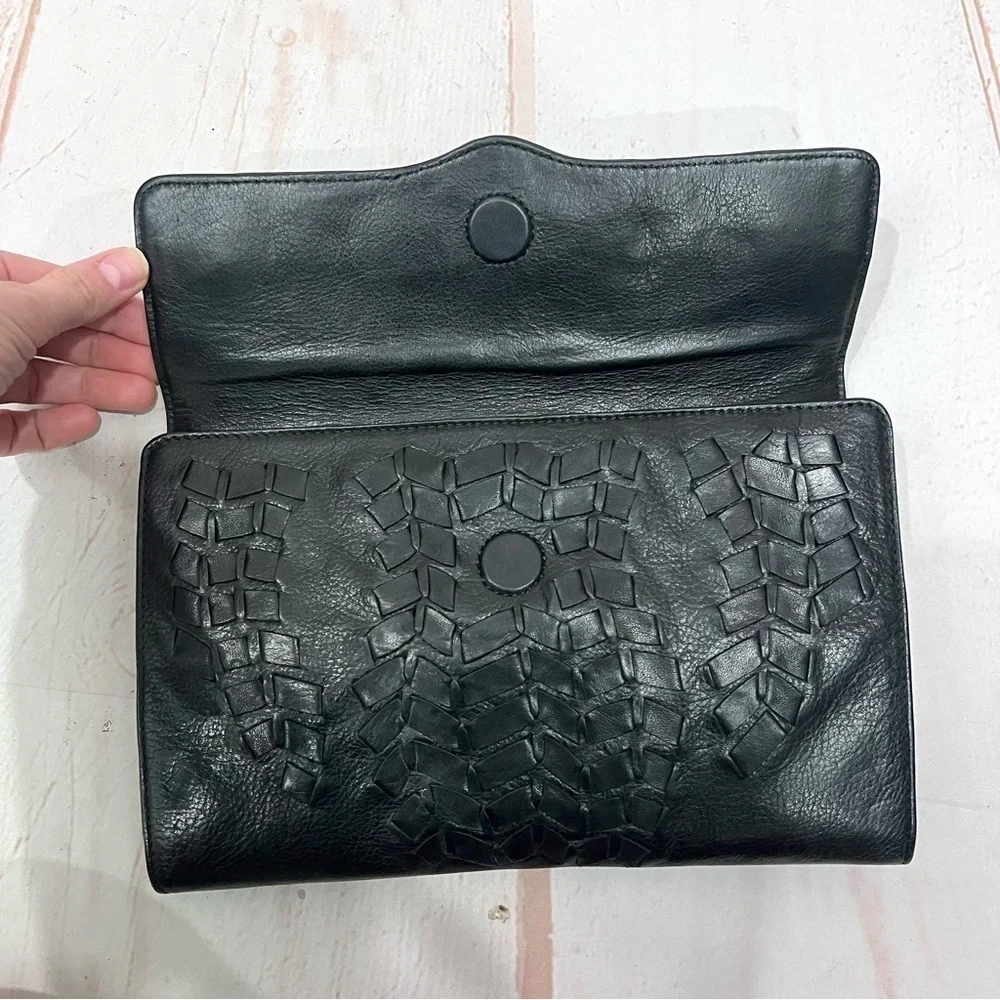 Rebecca Minkoff Weaved Leather Gold Buckle Envelope Clutch Purse